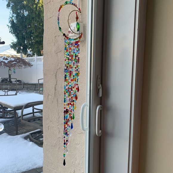 Hand Crafted Multicolor Beaded Crescent Light Catcher - Picture 12 of 13